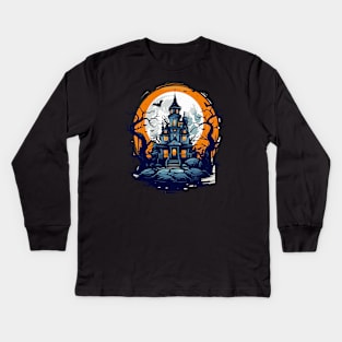 Halloween Haunted House Under a Full Moon Kids Long Sleeve T-Shirt